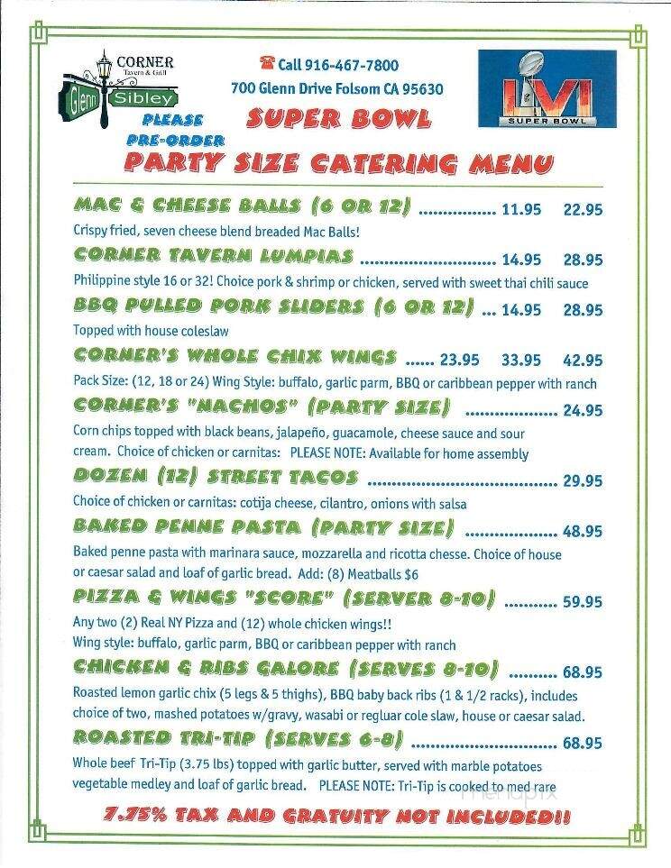 Corner Tavern & Grill - Folsom, CA menu_pic
