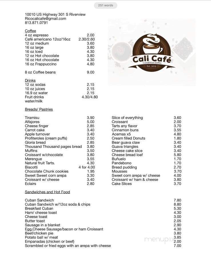 Cali Cafe - Riverview, FL menu_pic