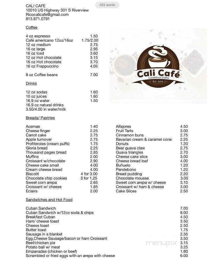 Cali Cafe - Riverview, FL menu_pic