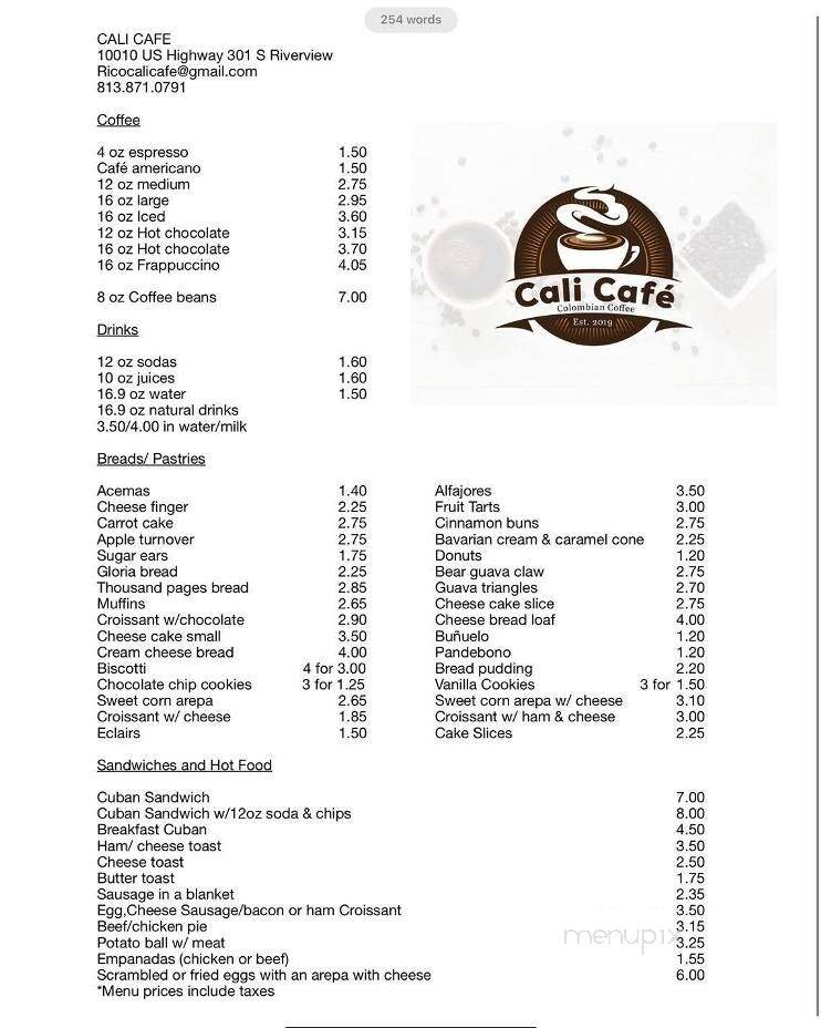 Cali Cafe - Riverview, FL menu_pic