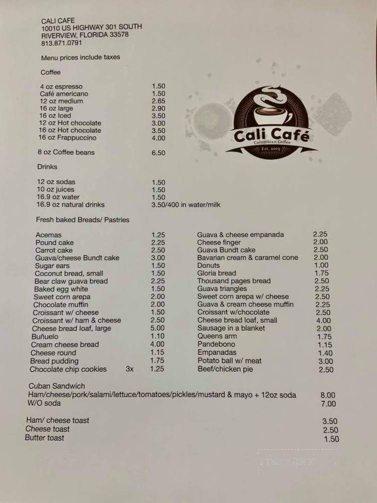 Cali Cafe - Riverview, FL menu_pic