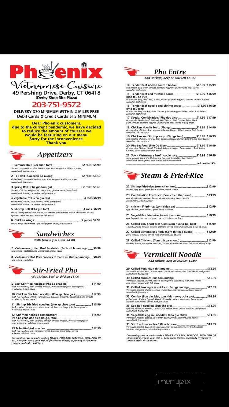 Phoenix Vietnamese Cuisine - Derby, CT menu_pic