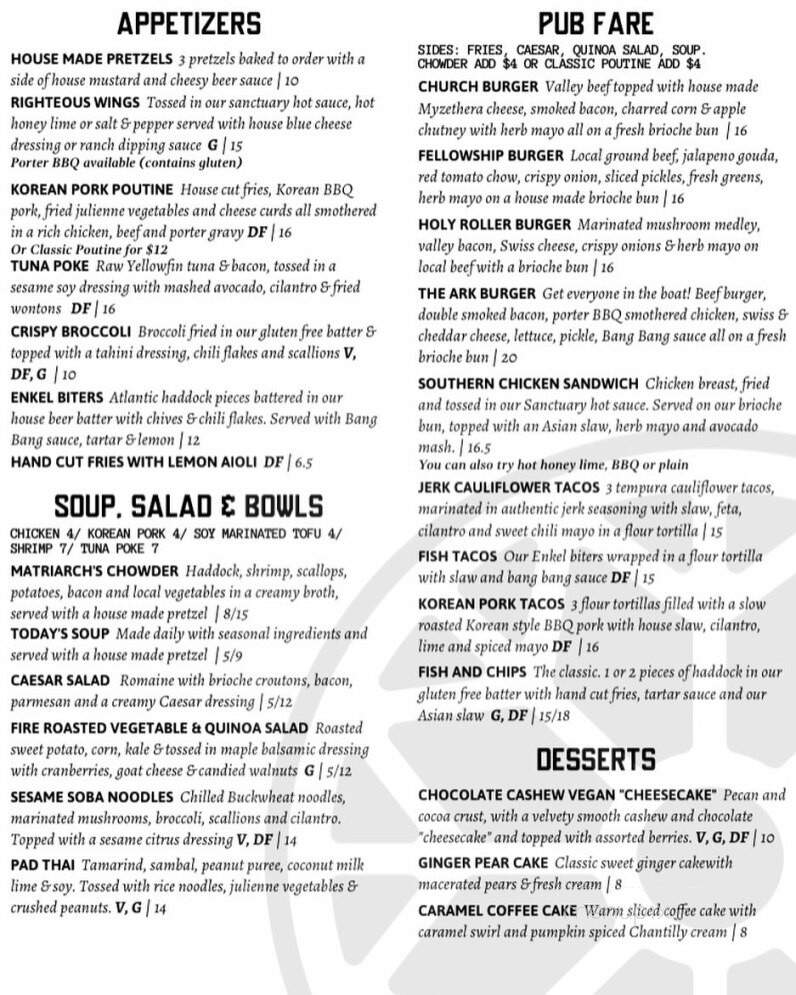 The Church Brewing - Wolfville, NS menu_pic