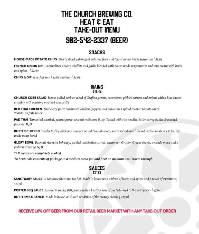 The Church Brewing - Wolfville, NS menu_pic