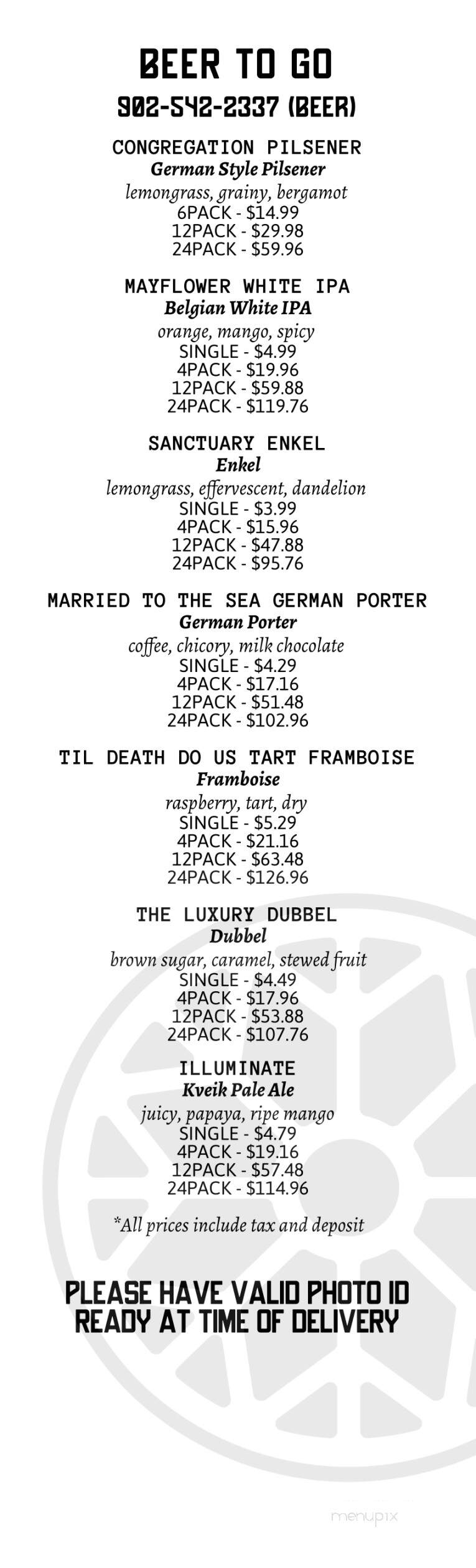 The Church Brewing - Wolfville, NS menu_pic