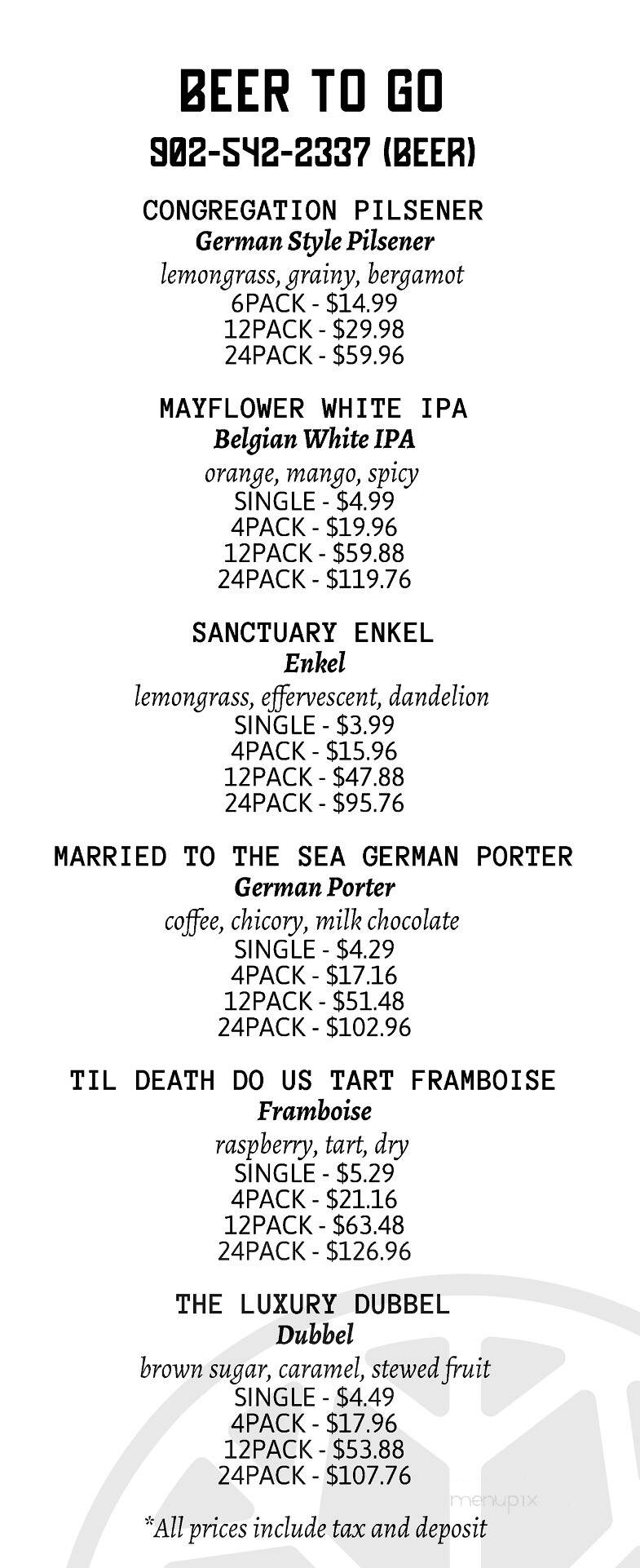 The Church Brewing - Wolfville, NS menu_pic