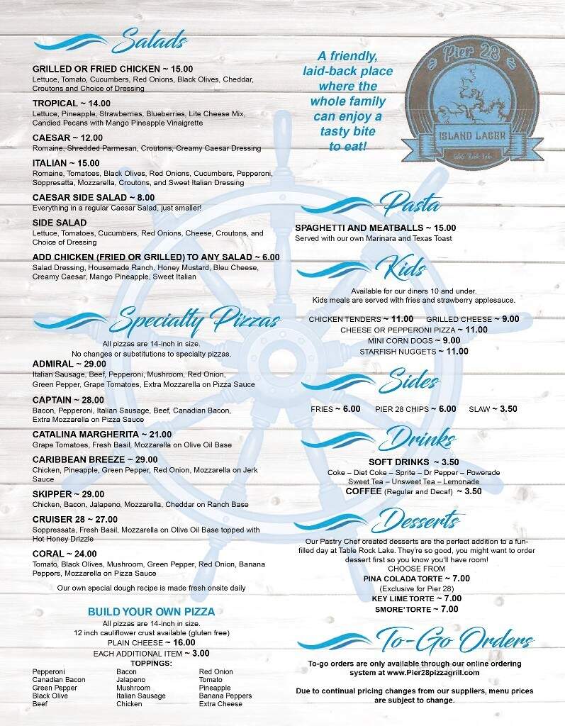 Pier 28 Pizza and Grill - Kimberling City, MO menu_pic