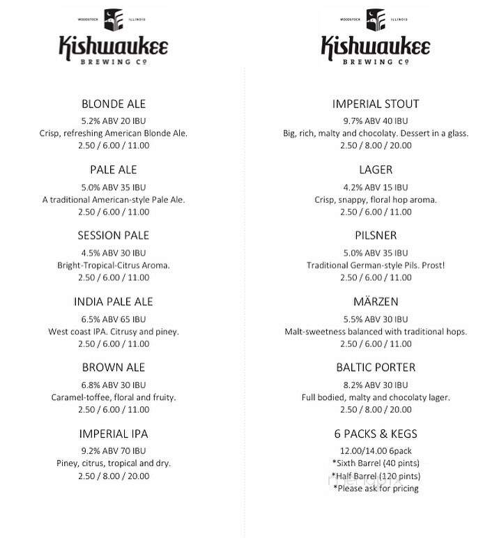 Kishwaukee Brewing - Woodstock, IL menu_pic