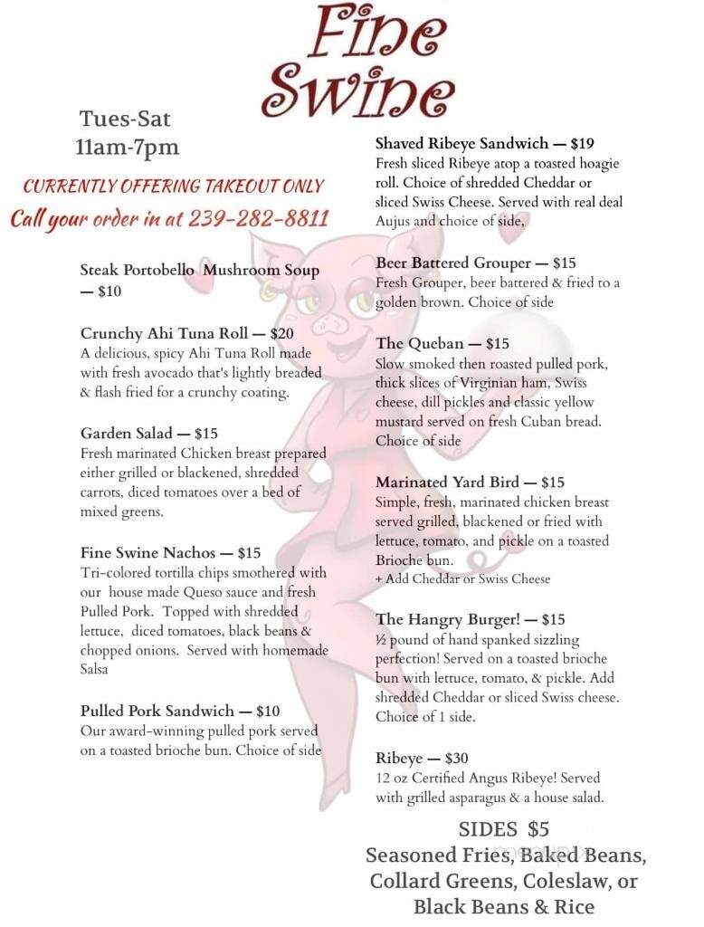 Fine Swine - Saint James City, FL menu_pic