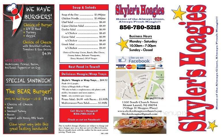 Skyler's Hoagies - Mount Laurel, NJ menu_pic