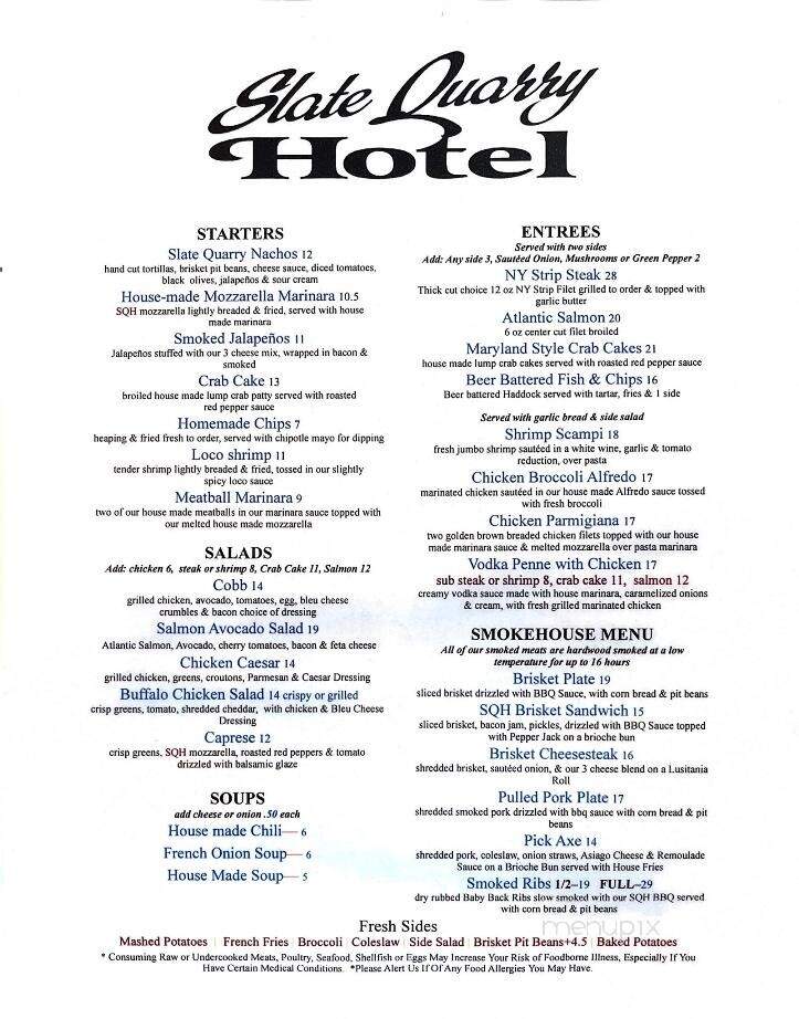 Slate Quarry Hotel - Nazareth, PA menu_pic