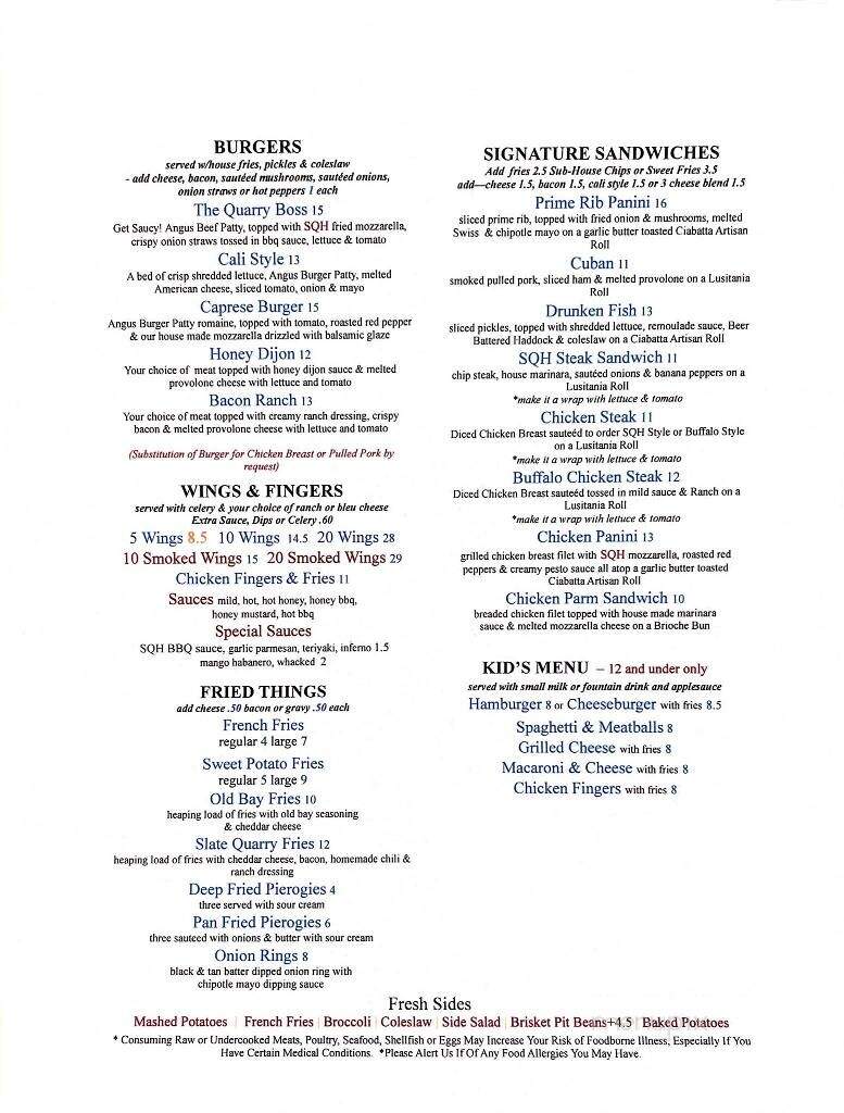 Slate Quarry Hotel - Nazareth, PA menu_pic