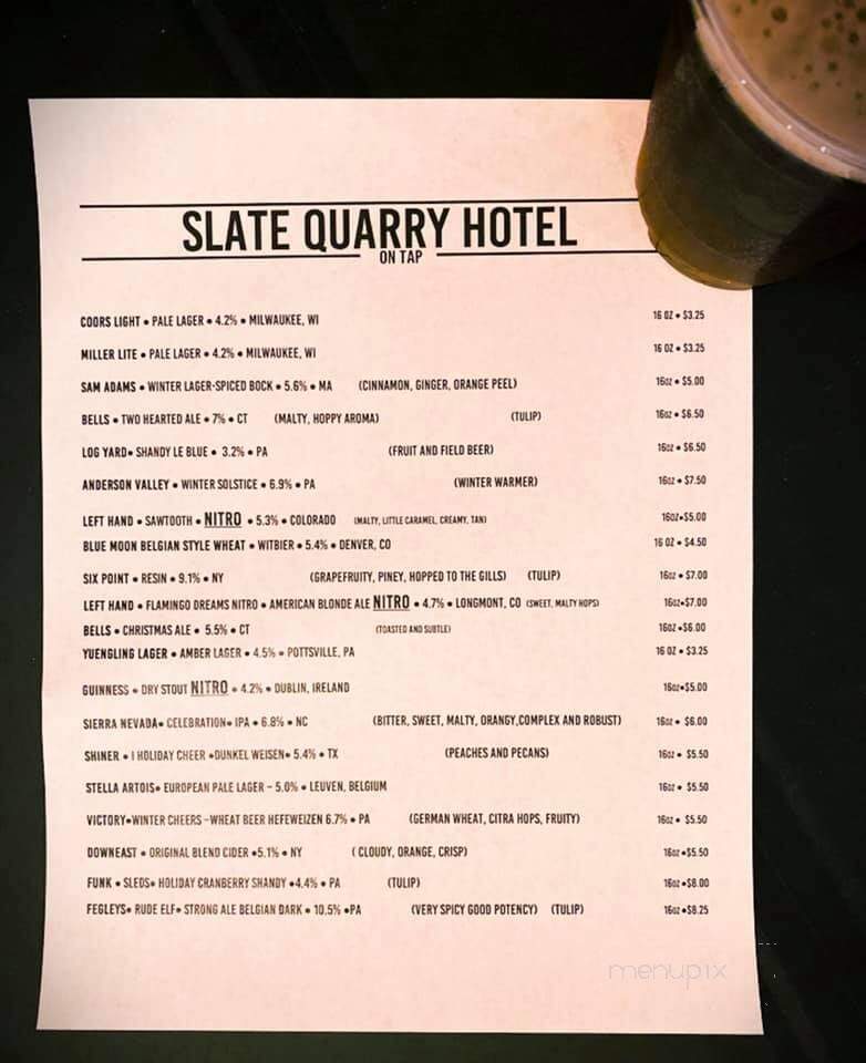 Slate Quarry Hotel - Nazareth, PA menu_pic