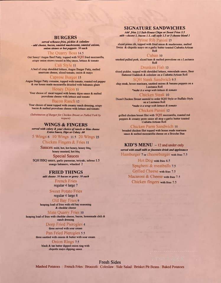 Slate Quarry Hotel - Nazareth, PA menu_pic