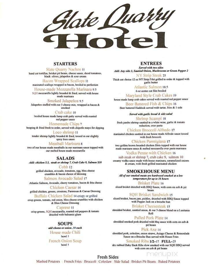 Slate Quarry Hotel - Nazareth, PA menu_pic
