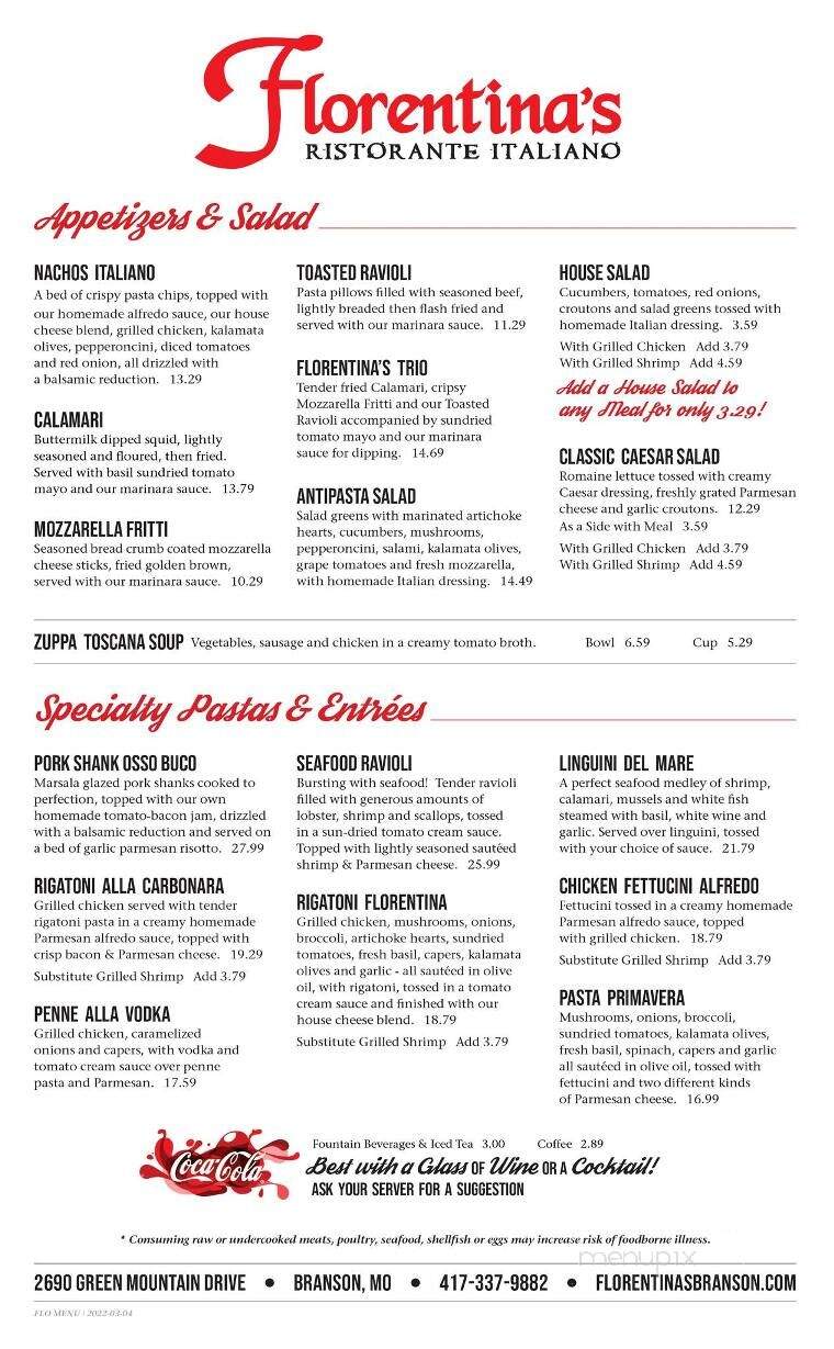 Florentina's - Branson, MO menu_pic