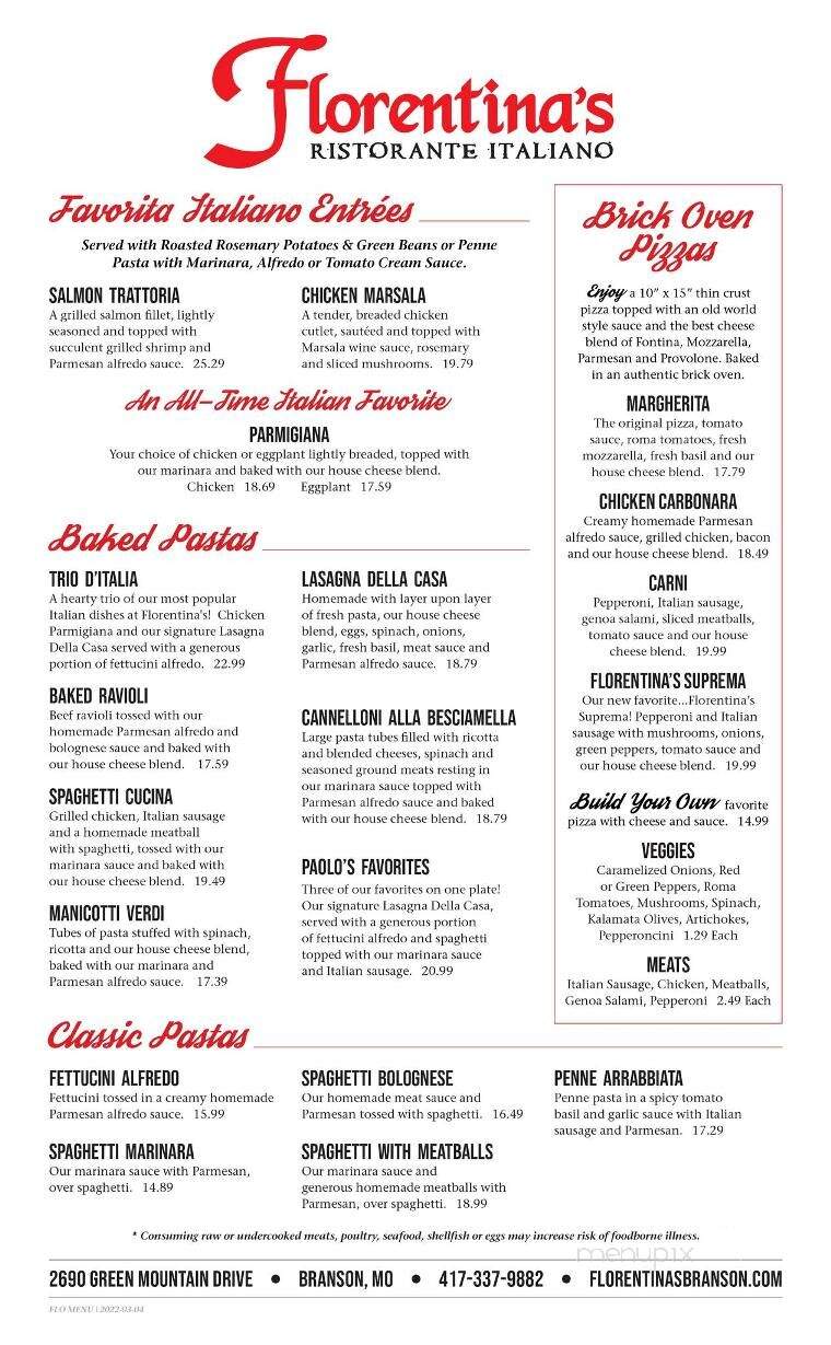 Florentina's - Branson, MO menu_pic