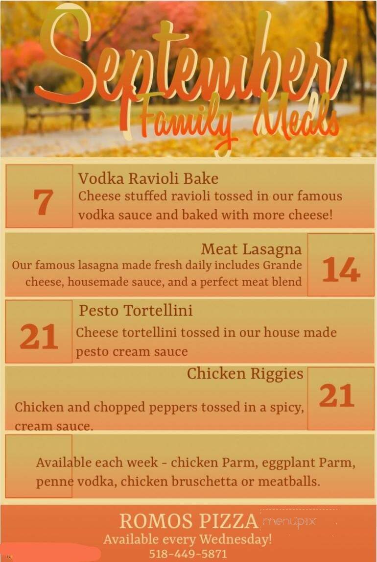 Romo's - Glenmont, NY menu_pic