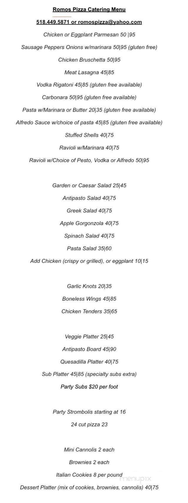 Romo's - Glenmont, NY menu_pic