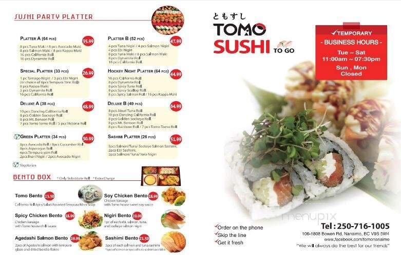 Tomo Sushi To Go - Nanaimo, BC menu_pic