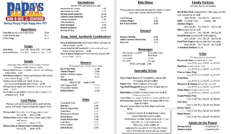 Papa's Bar-B-Que & Seafood - Savannah, GA menu_pic