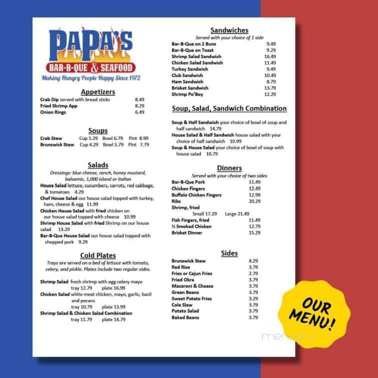 Papa's Bar-B-Que & Seafood - Savannah, GA menu_pic
