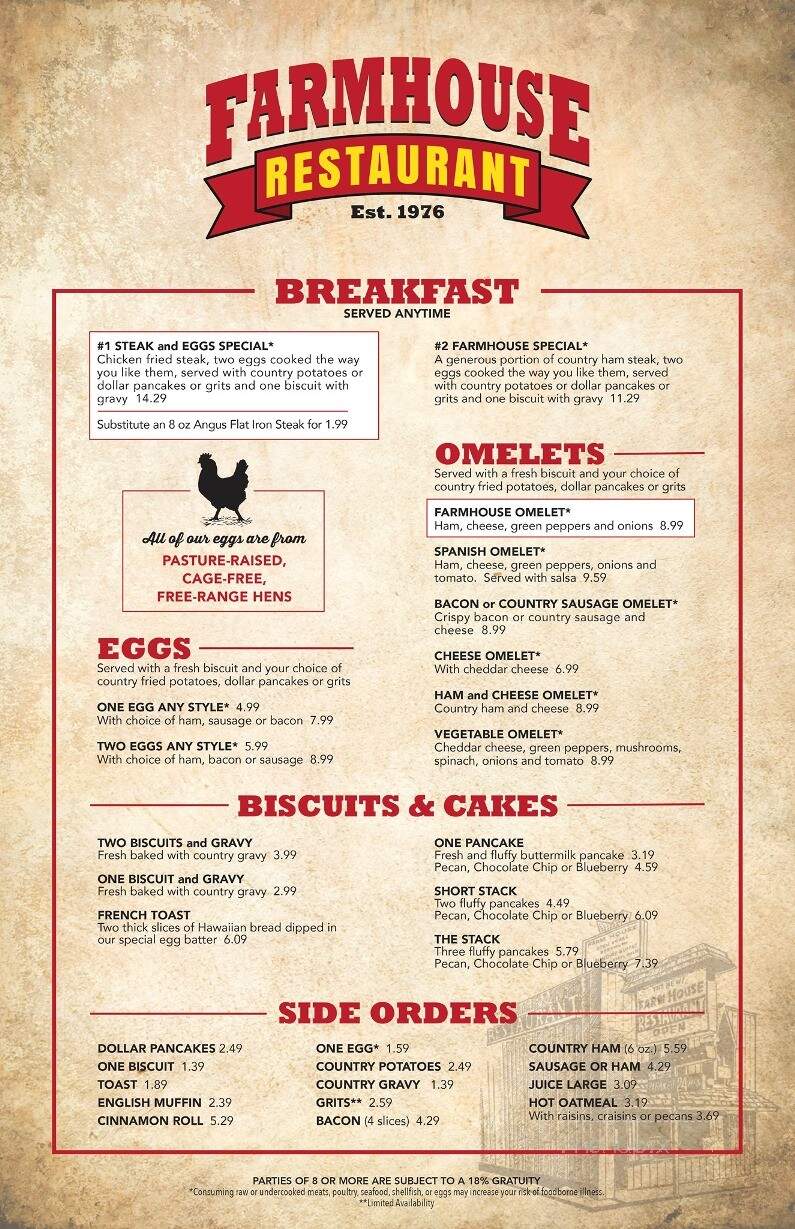 Farmhouse Restaurant - Branson, MO menu_pic