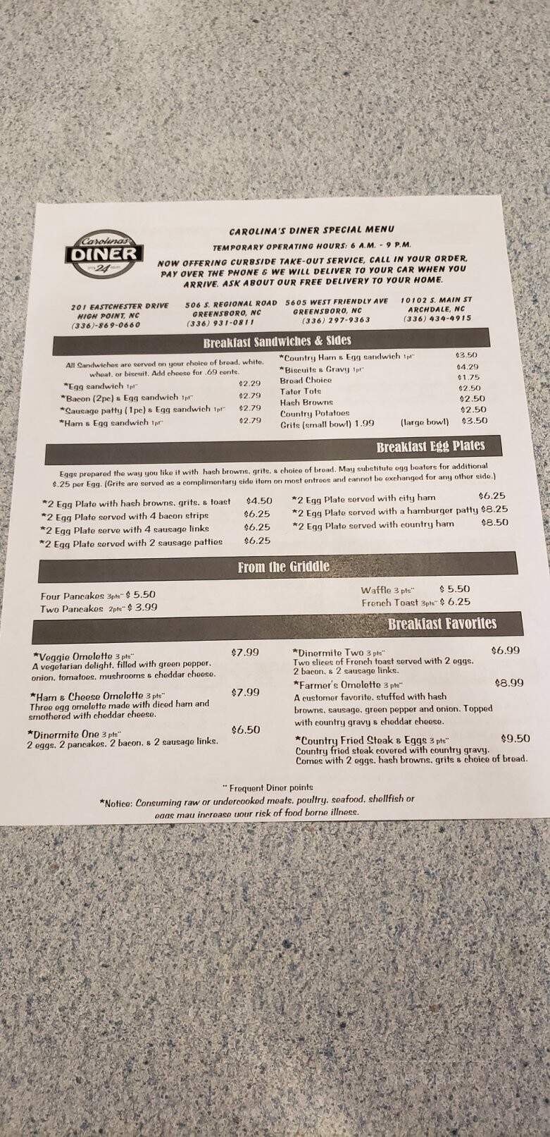 Carolina's Diner - Archdale, NC menu_pic