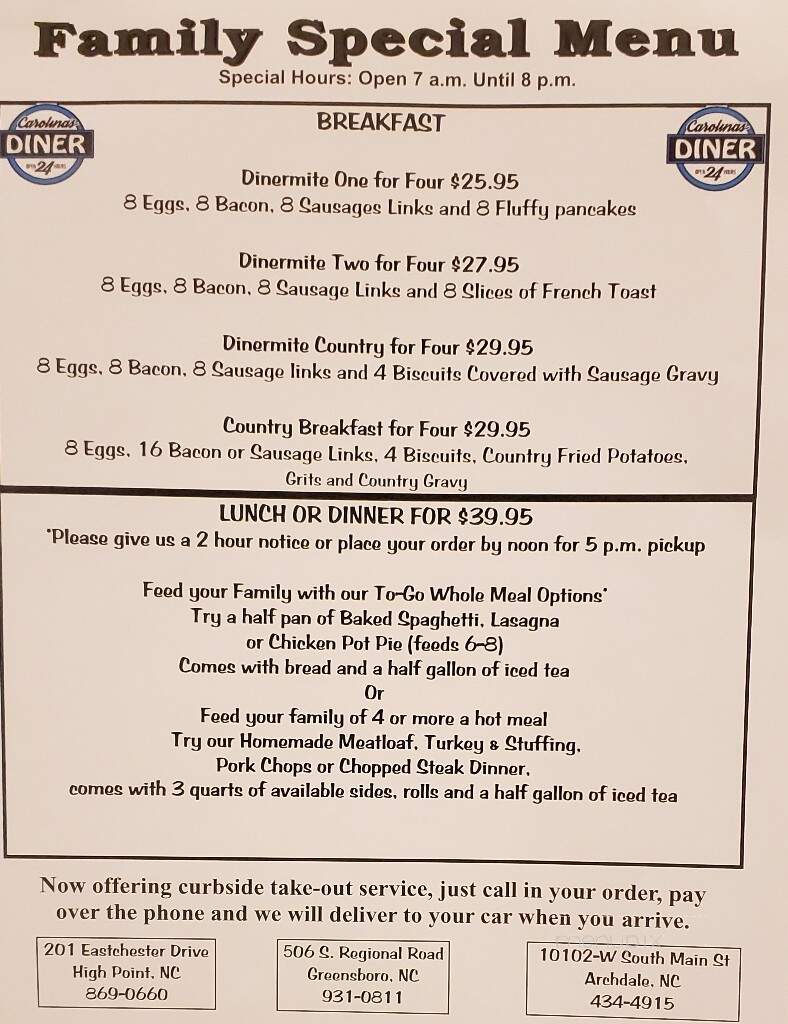 Carolina's Diner - Archdale, NC menu_pic