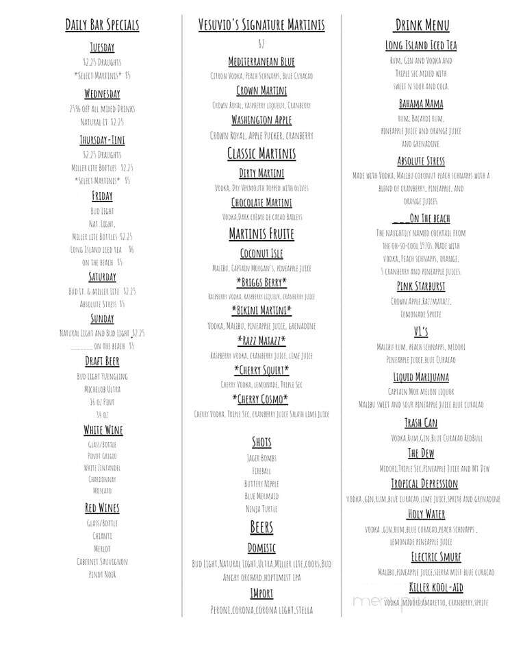 Vesuvio's Italian Restaurant - Roxboro, NC menu_pic
