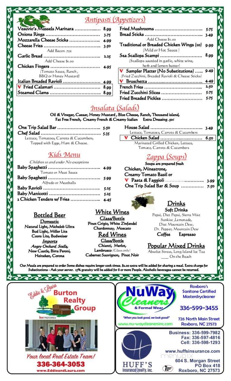 Vesuvio's Italian Restaurant - Roxboro, NC menu_pic