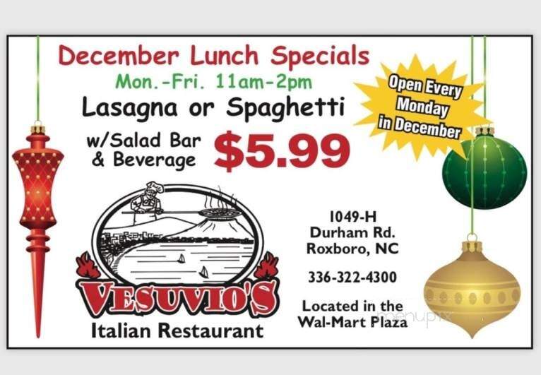 Vesuvio's Italian Restaurant - Roxboro, NC menu_pic