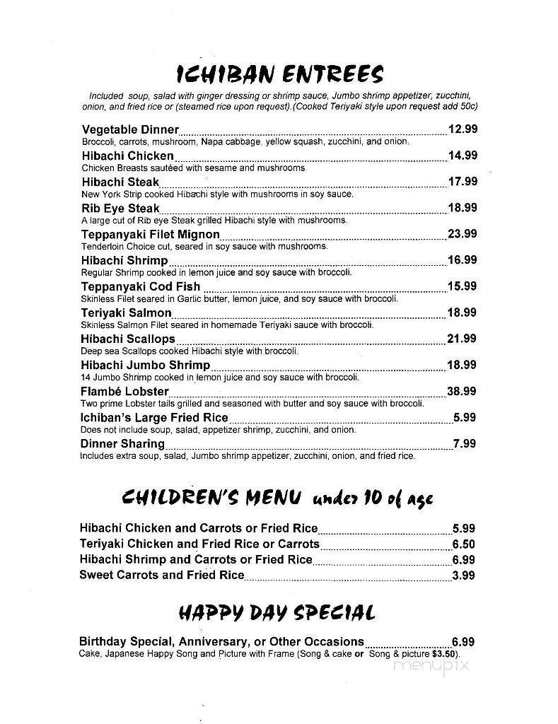 Ichiban Japanese Seafood - Salisbury, NC menu_pic