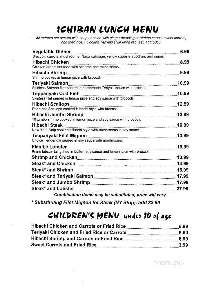 Ichiban Japanese Seafood - Salisbury, NC menu_pic