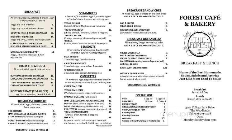 Forest Cafe & Bakery - Conroe, TX menu_pic