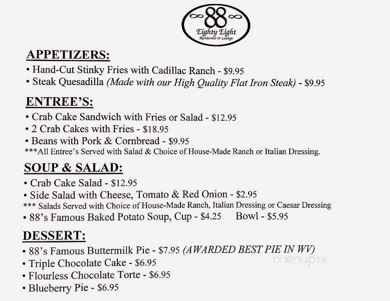 88 Restaurant & Lounge - Buckhannon, WV menu_pic