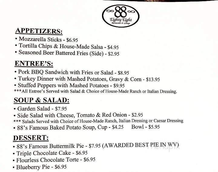 88 Restaurant & Lounge - Buckhannon, WV menu_pic