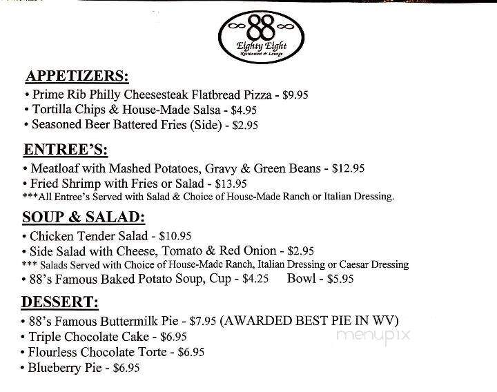 88 Restaurant & Lounge - Buckhannon, WV menu_pic