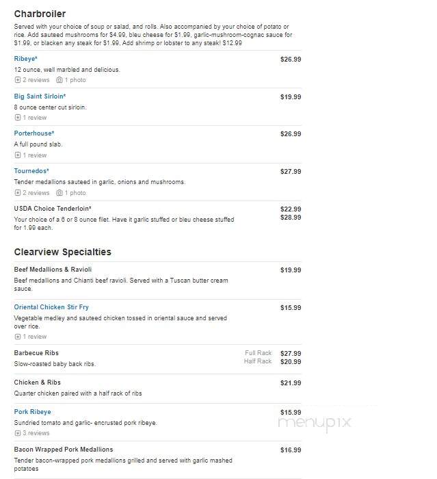 Clearview Supper Club - Saint Germain, WI menu_pic