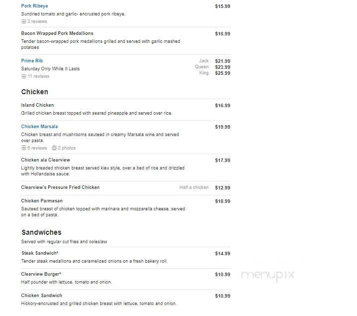 Clearview Supper Club - Saint Germain, WI menu_pic