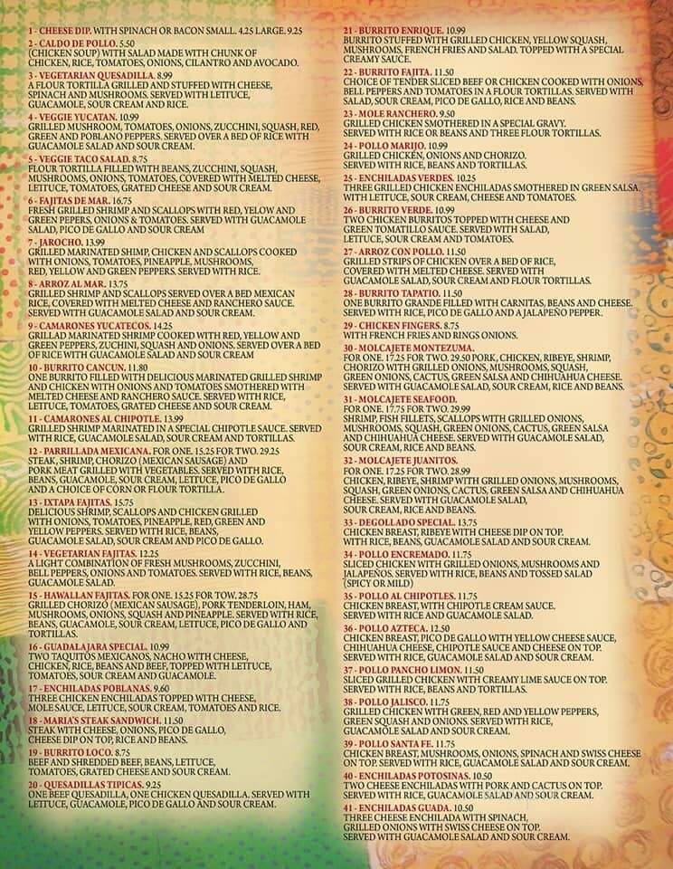 Guadalajara Mexican Restaurant - Superior, WI menu_pic
