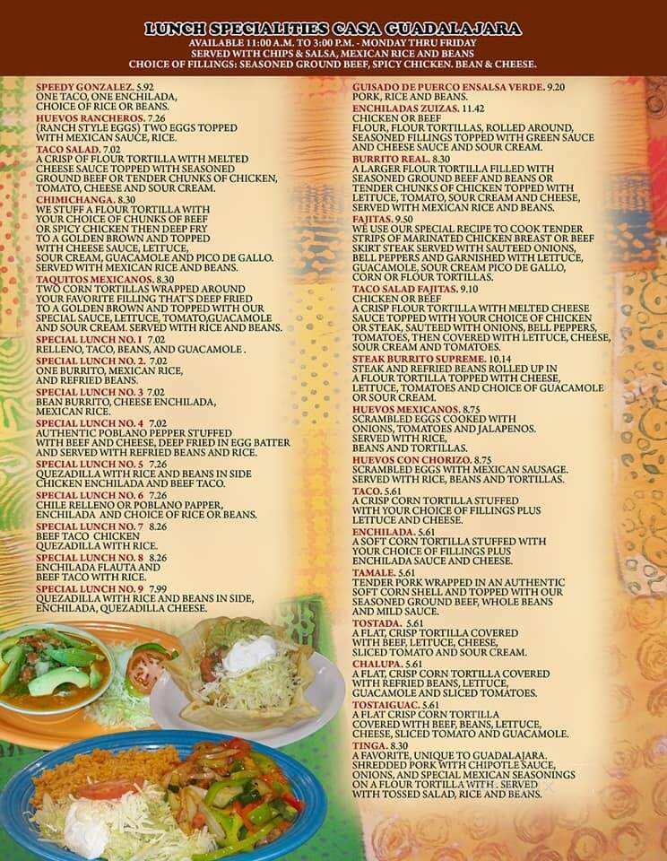 Guadalajara Mexican Restaurant - Superior, WI menu_pic