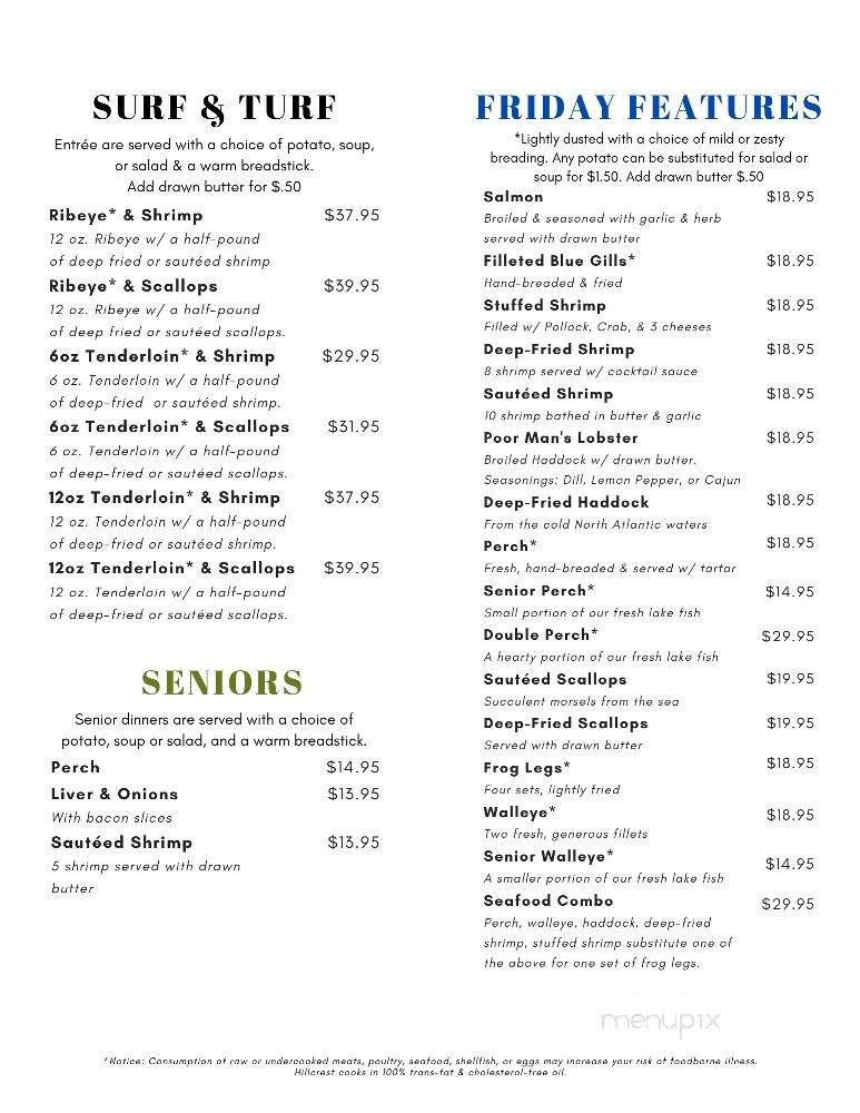 Hillcrest Lodge - Townsend, WI menu_pic