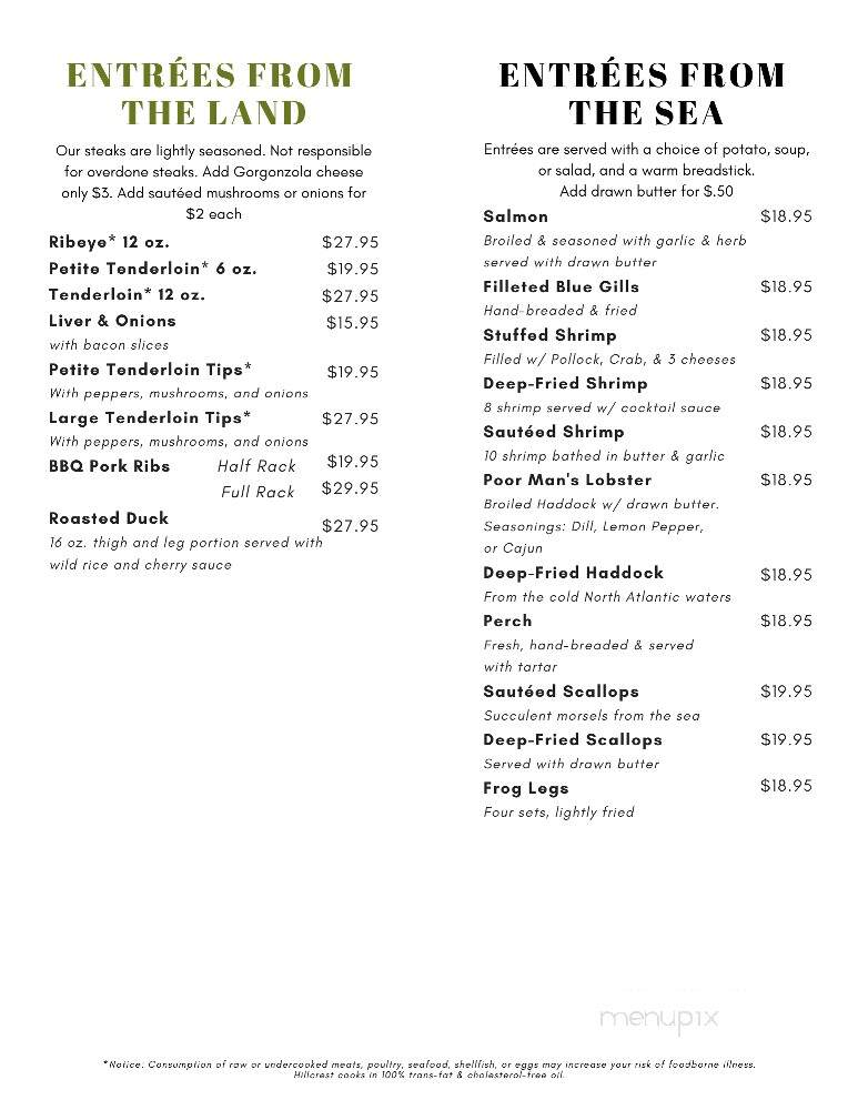 Hillcrest Lodge - Townsend, WI menu_pic