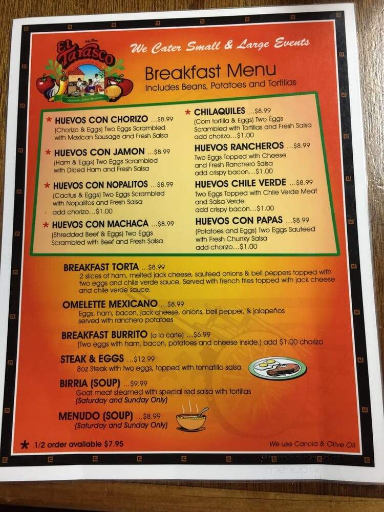 El Tarasco Restaurant - Hanford, CA menu_pic