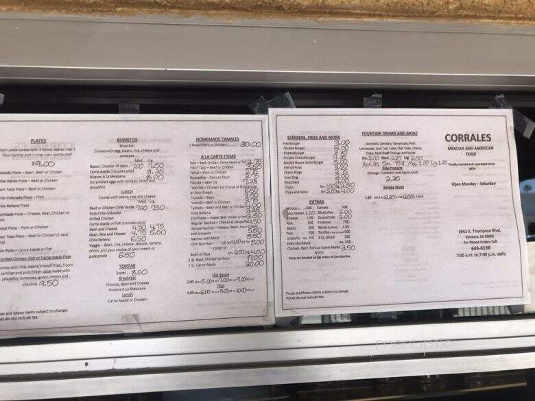 Corrales Mexican Food - Ventura, CA menu_pic
