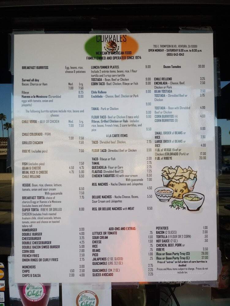 Corrales Mexican Food - Ventura, CA menu_pic