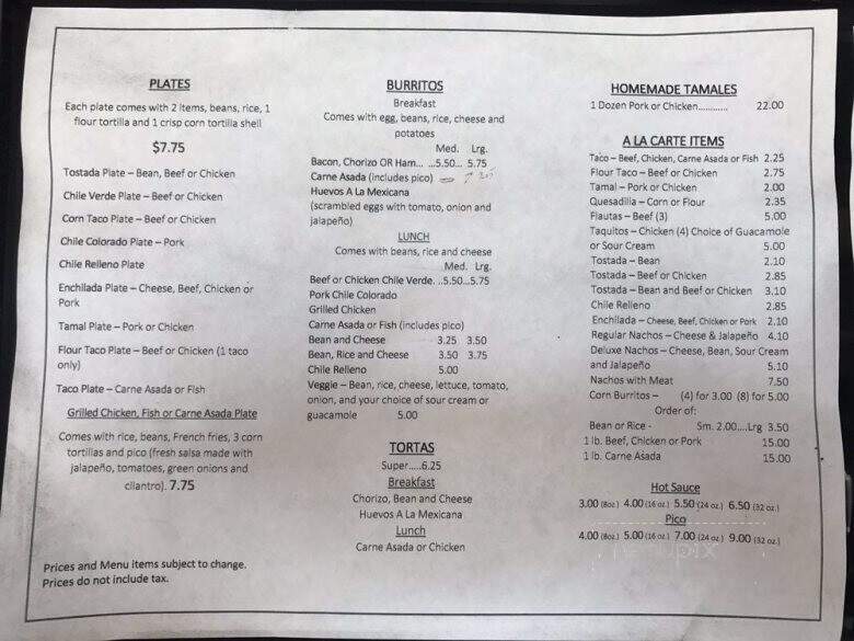 Corrales Mexican Food - Ventura, CA menu_pic