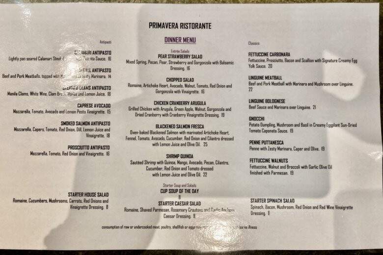 Pasta Primavera Cafe - San Ramon, CA menu_pic