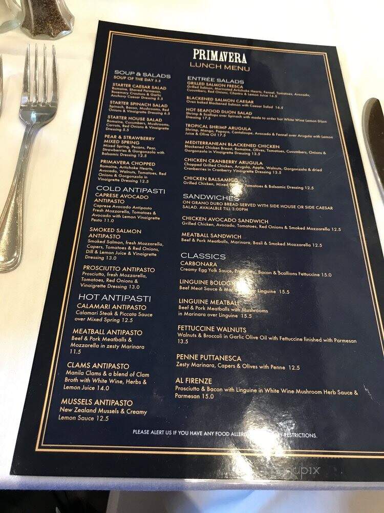 Pasta Primavera Cafe - San Ramon, CA menu_pic
